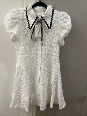 NWT White Lace Dress with Black Trim Collar